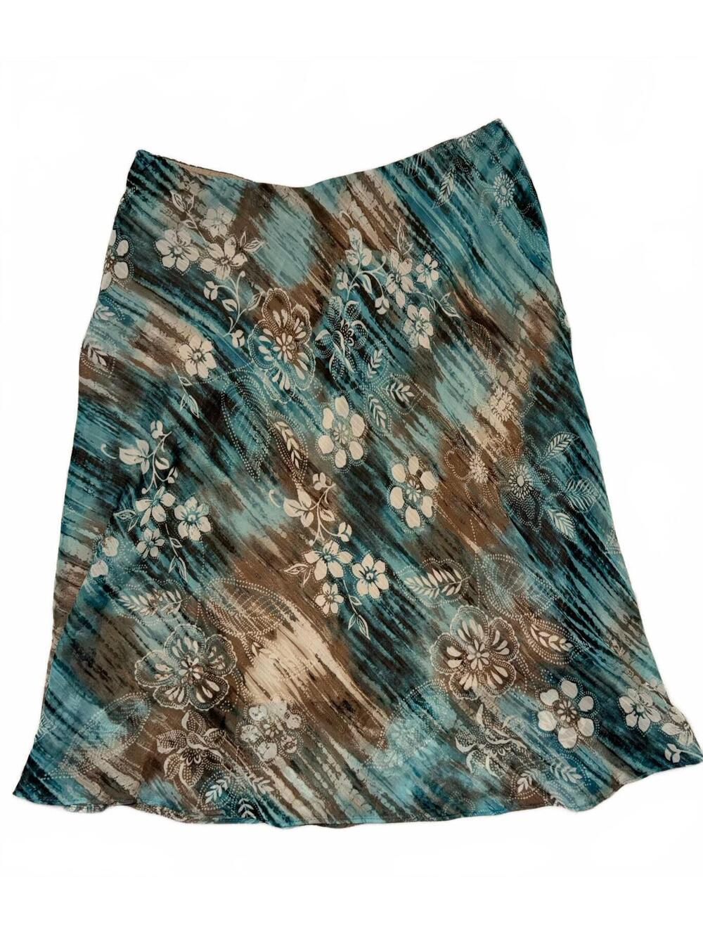 Covington Petite Floral Chiffon Midi Skirt Teal Brown Whimsigoth Y2K Layered
